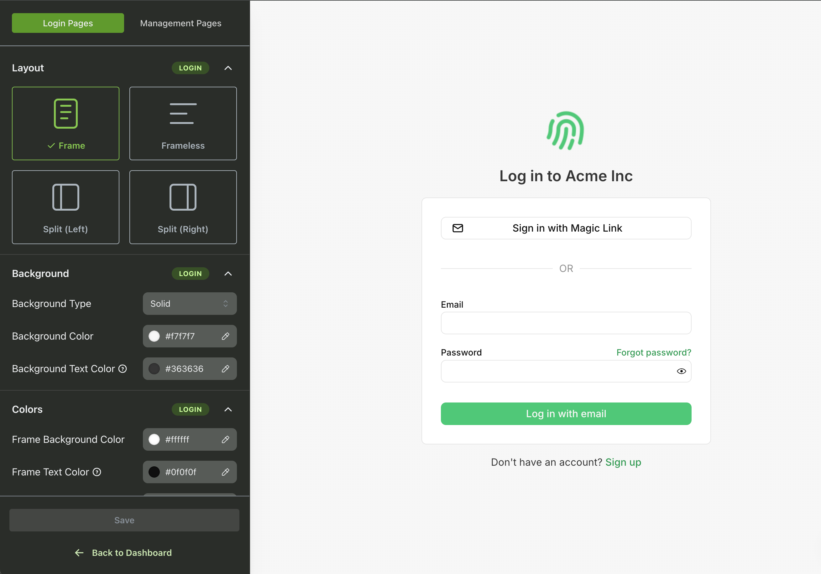 PropelAuth Customization Menu