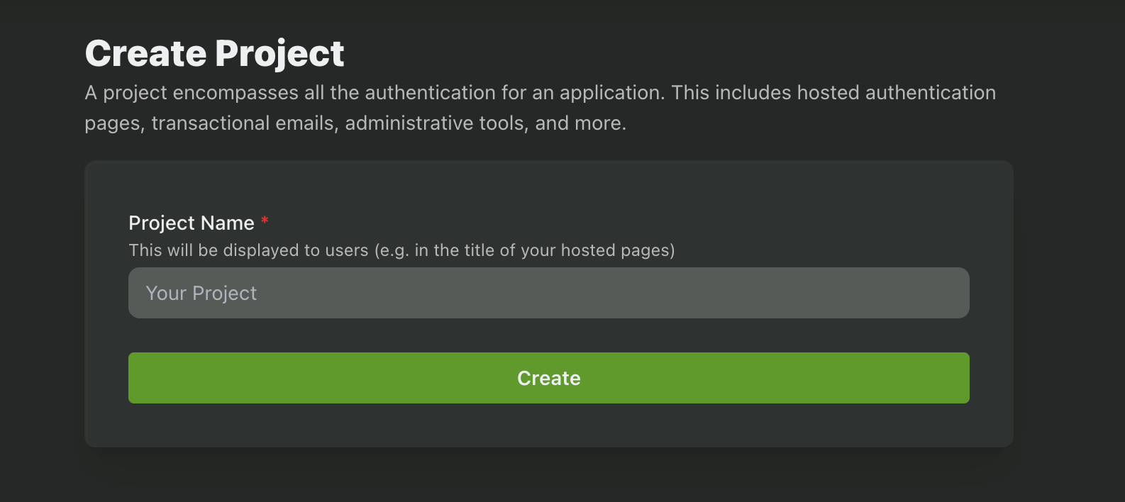 Create Project Menu